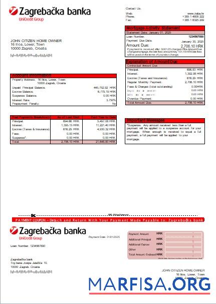Blank Croatia Zagrebačka bank mortgage statement scr download for verification